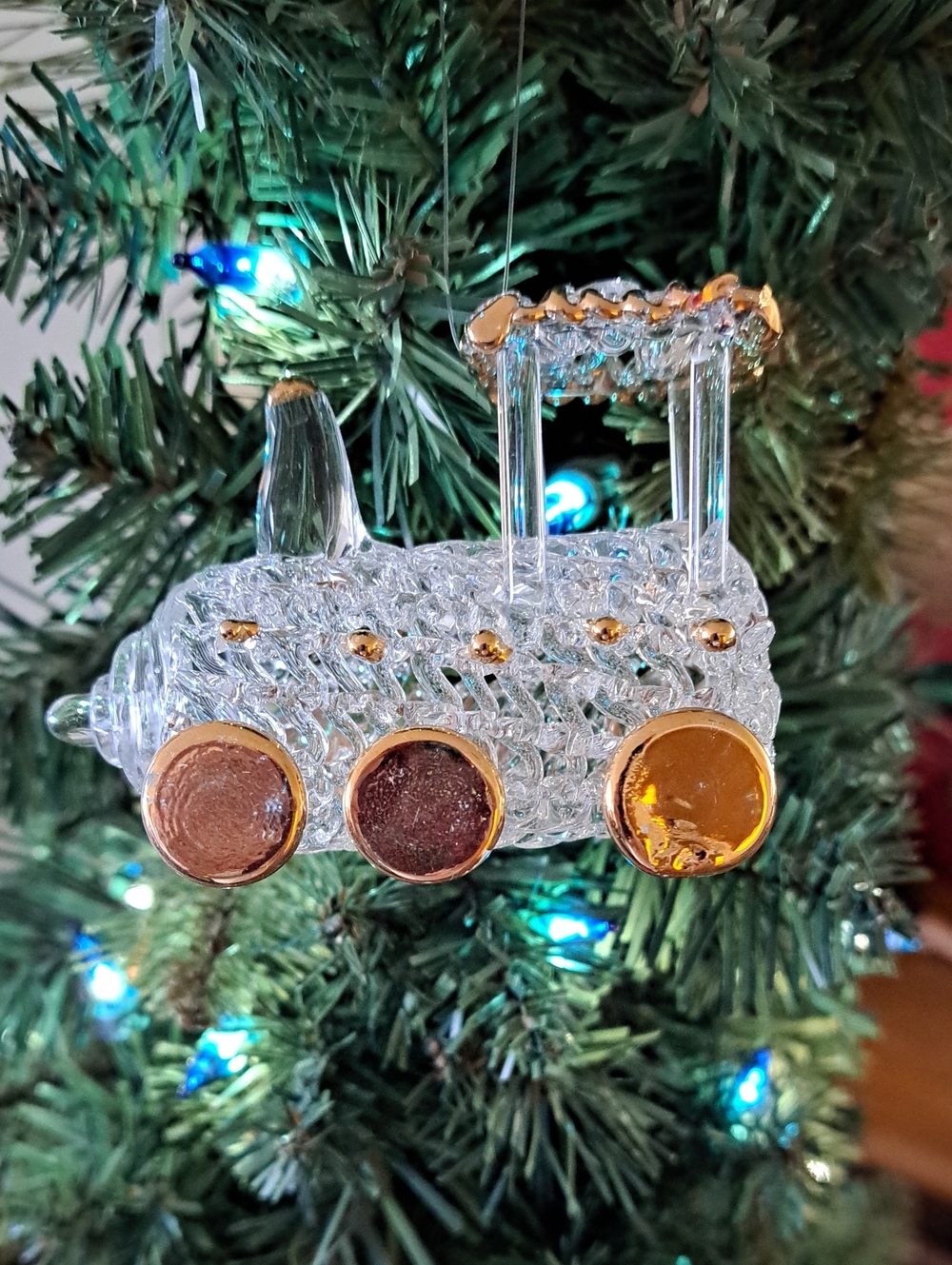 Glass Train Ornament with Gold Accents - 3"x1-1/2"x2-1/4"